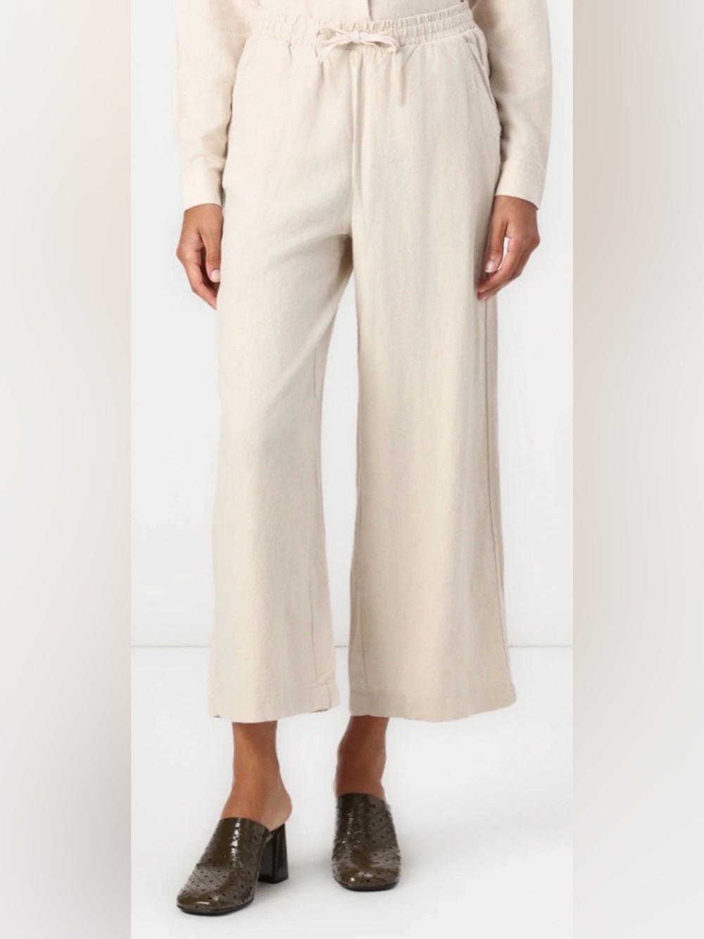 Ichi Ecru Linen Blend Relaxed Cropped Pants - NWT - Size 36 (S)